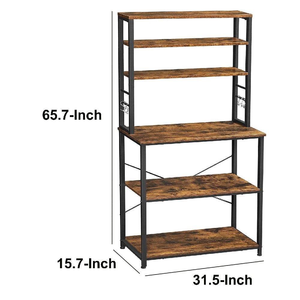 Hugh 66 Inch Wood Baker’s Rack Kitchen Shelves 6 Tier Frame Rustic Brown By Casagear Home BM274771