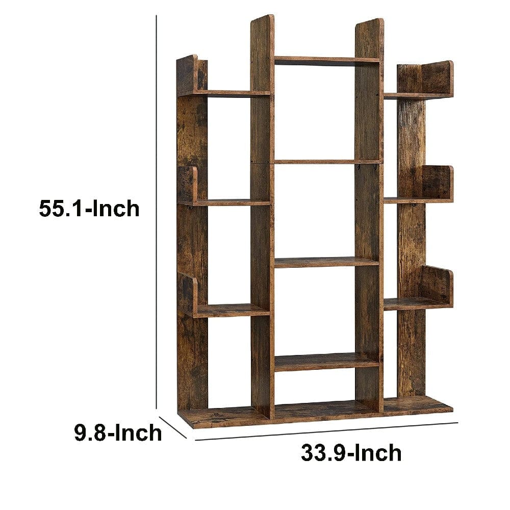 Grace 55 Inch Wood Tree Branch Bookcase 13 Compartments Rustic Brown By Casagear Home BM274773