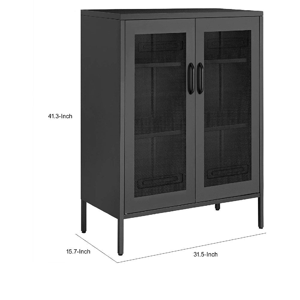 71 Inch 2 Door Storage Cabinet 4 Adjustable Shelves Powder Coated Black By Casagear Home BM275040