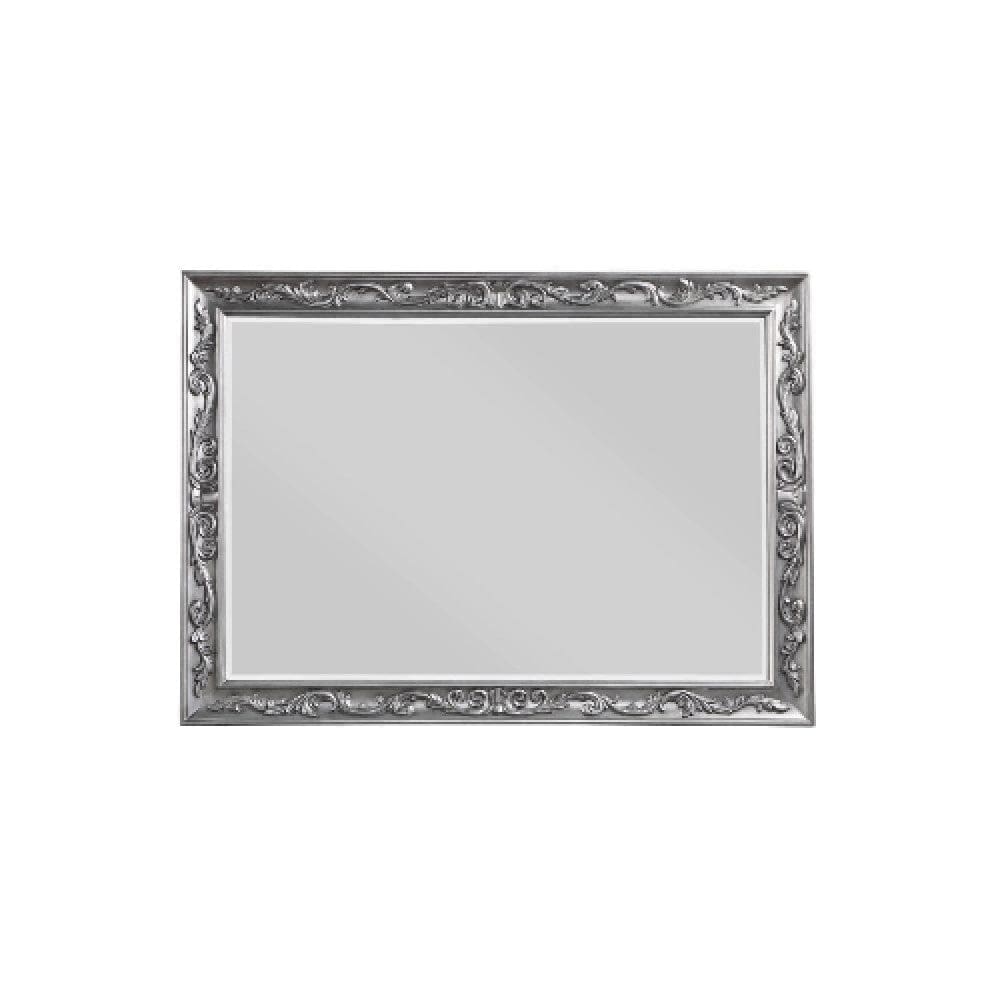 55 Inch Wood Mirror, Raised Scroll Floral Trim, Beveled, Silver By Casagear Home