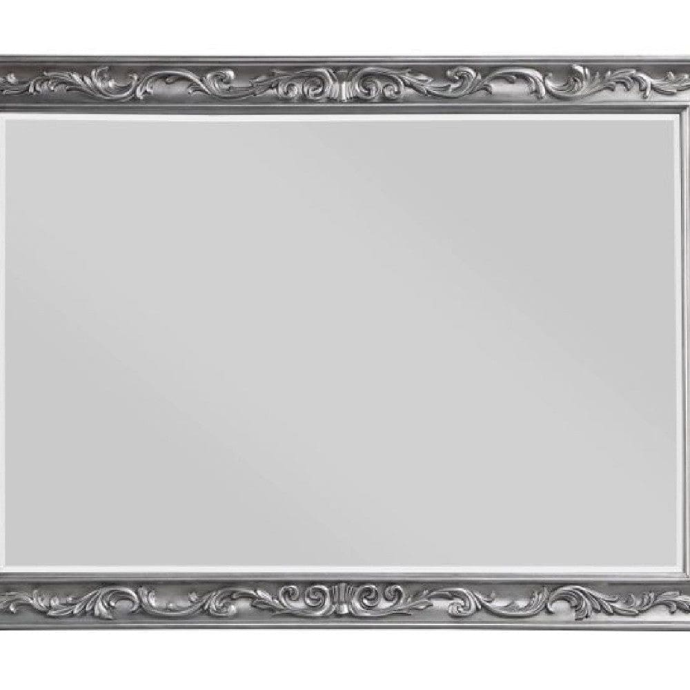 55 Inch Wood Mirror Raised Scroll Floral Trim Beveled Silver By Casagear Home BM275045