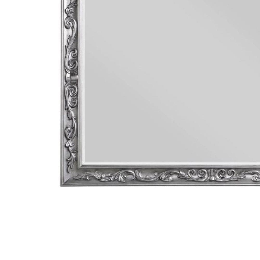 55 Inch Wood Mirror Raised Scroll Floral Trim Beveled Silver By Casagear Home BM275045