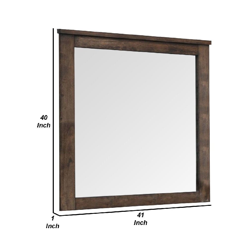 41 Inch Wood Portrait Mirror Beveled Trim Top Wood Grain Oak Brown By Casagear Home BM275062