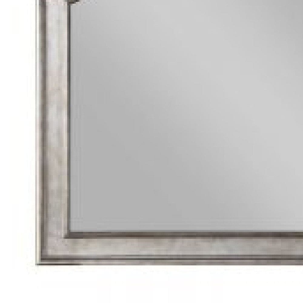 43 Inch Wood Mirror Scalloped Crown Top Poly Resin Silver By Casagear Home BM275065