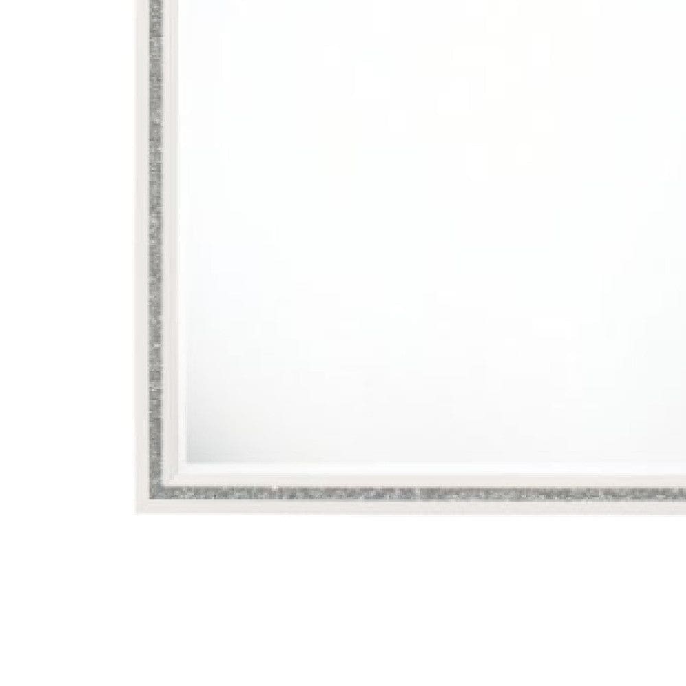 46 Inch Solid Wood Mirror Shimmering Silver Accent Landscape White By Casagear Home BM275076