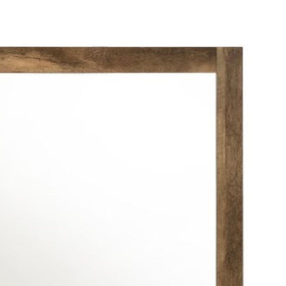 35 Inch Solid Wood Mirror Square Rustic Oak Brown By Casagear Home BM275078