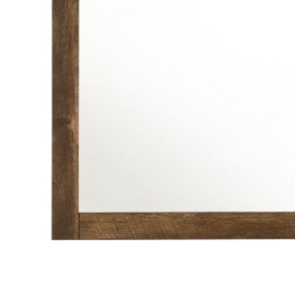 35 Inch Solid Wood Mirror Square Rustic Oak Brown By Casagear Home BM275078