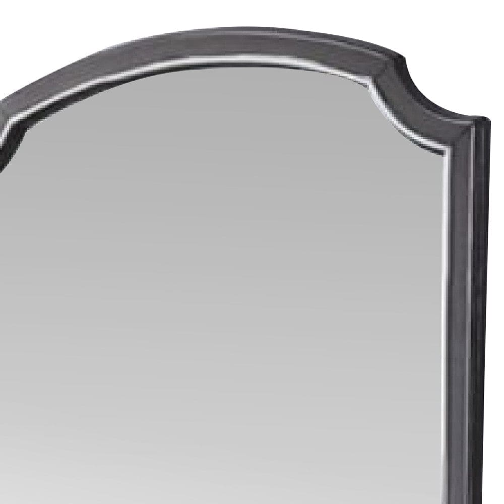 39 Inch Wood Mirror Scooped Corners Silver Trim Charcoal Gray By Casagear Home BM275083