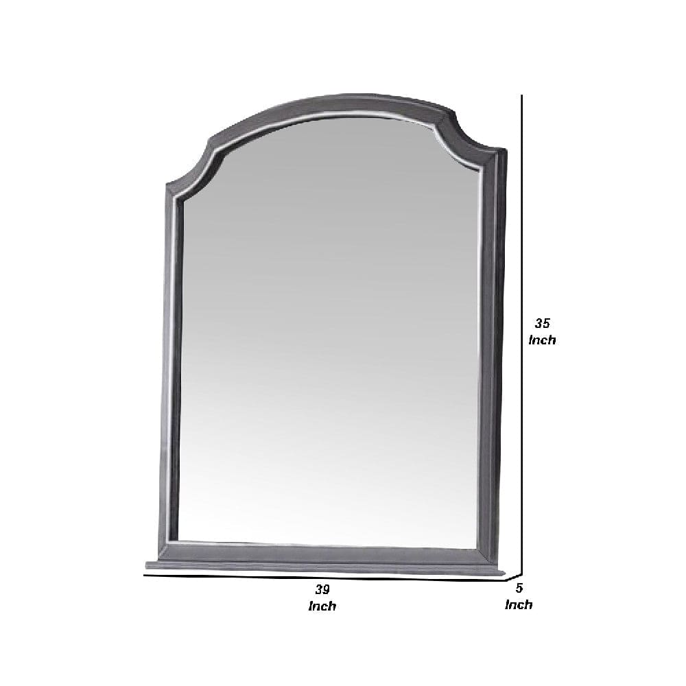 39 Inch Wood Mirror Scooped Corners Silver Trim Charcoal Gray By Casagear Home BM275083