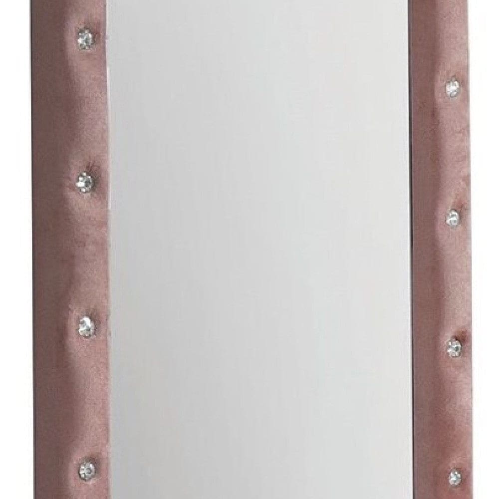 22 Inch Contemporary Upholstered Mirror Crystal Tufting Arched Top Pink By Casagear Home BM275086