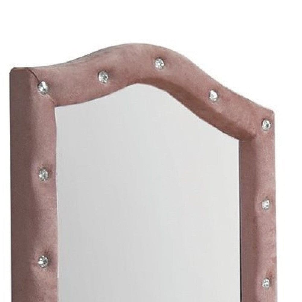 22 Inch Contemporary Upholstered Mirror Crystal Tufting Arched Top Pink By Casagear Home BM275086