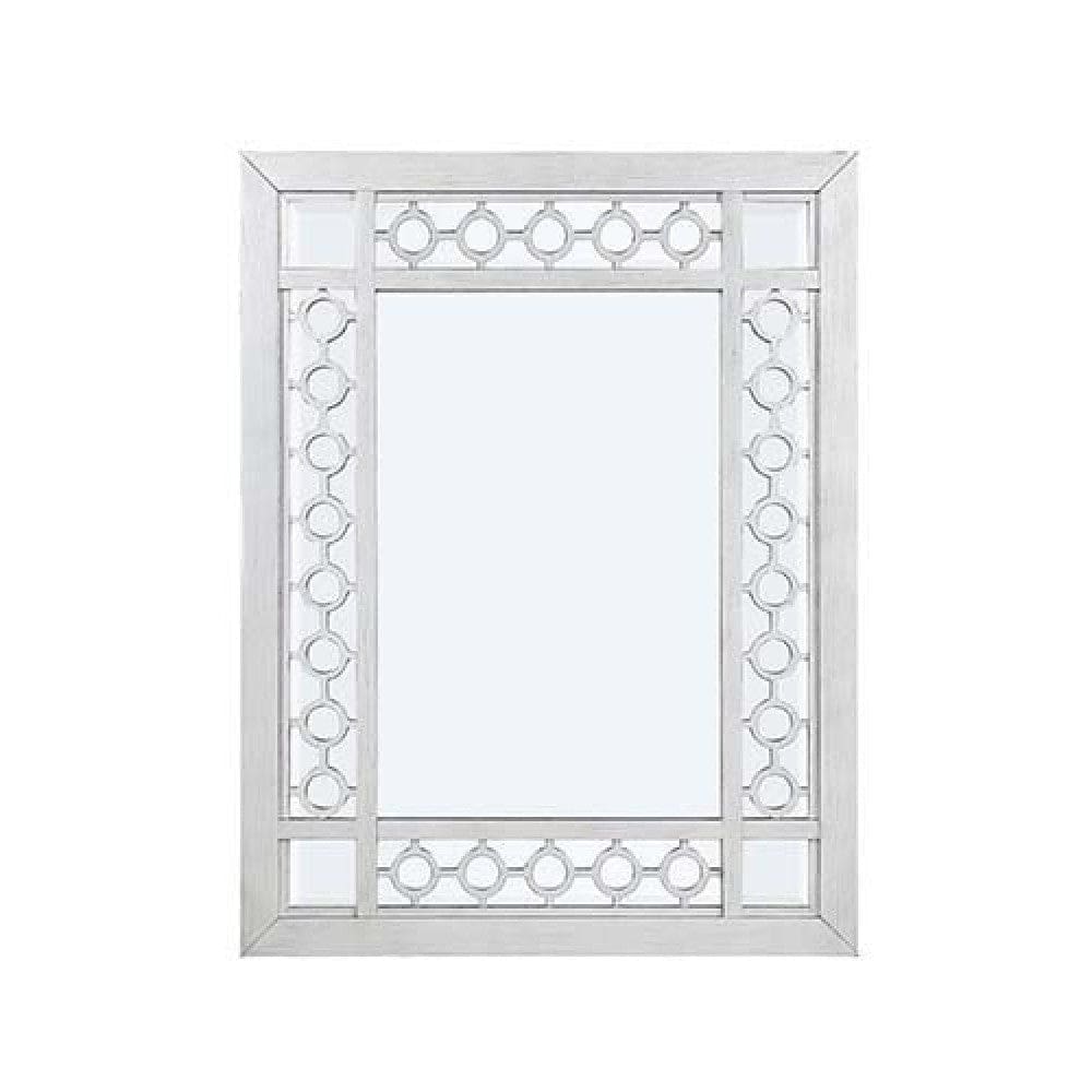 40 Inch Ornate Wood Mirror, Portrait, Round Cut Out Design, White By Casagear Home