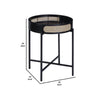 Bert 24 Inch Round End Table Rattan Apron Accent Metal Legs Black By Casagear Home BM275488