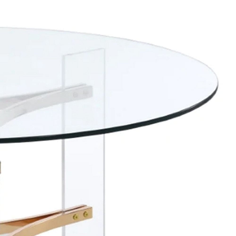 Hale 41 Inch Round Coffee Table Glass Top Acrylic Legs Clear Gold By Casagear Home BM275491