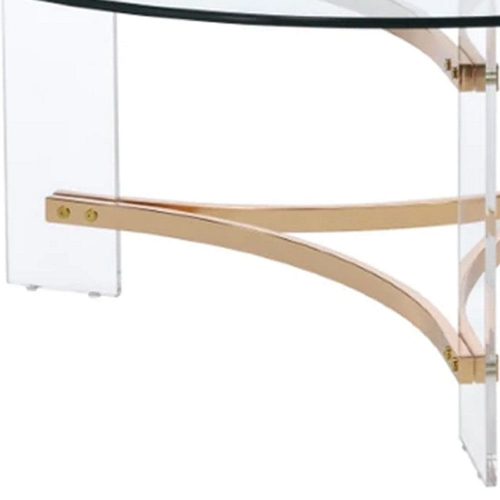 Hale 41 Inch Round Coffee Table Glass Top Acrylic Legs Clear Gold By Casagear Home BM275491