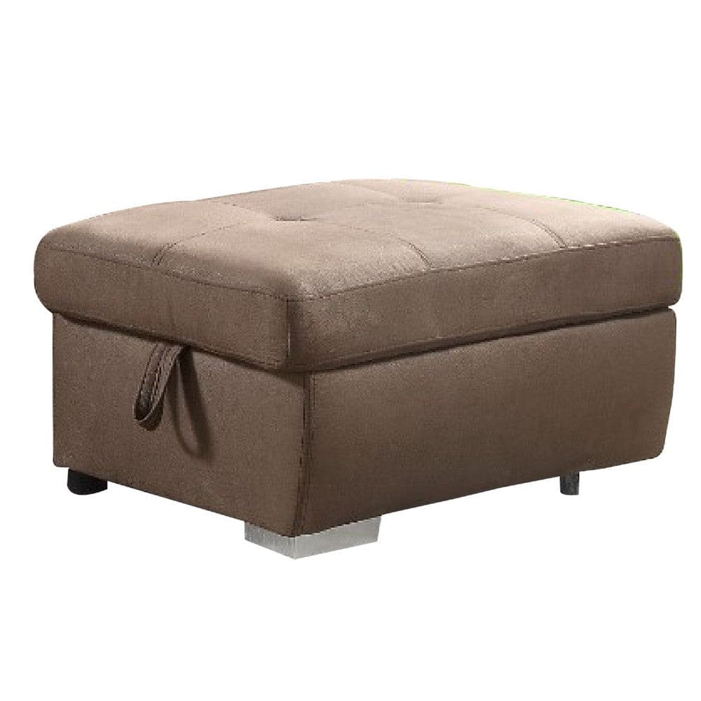 40 Inch Storage Fabric Ottoman, Block Feet, Taupe Brown By Casagear Home