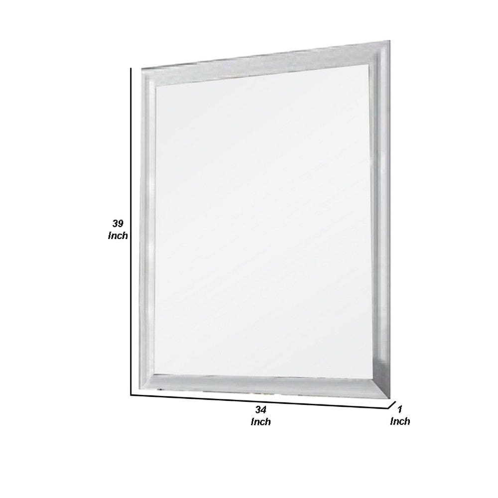 Tyra 39 Inch Wall Mirror Rectangular Wood Frame White By Casagear Home BM275523