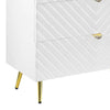 Tyra 49 Inch Wood Tall Dresser Chest Wavy Design Gold Metal Legs White By Casagear Home BM275525