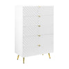 Tyra 49 Inch Wood Tall Dresser Chest, Wavy Design, Gold Metal Legs, White By Casagear Home