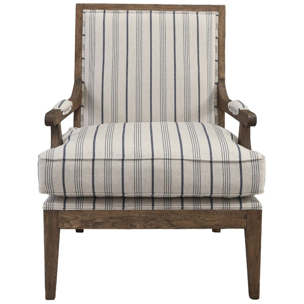 29 Inch Upholstered Accent Chair Striped Kiln Dried Wood Blue White By Casagear Home BM275593