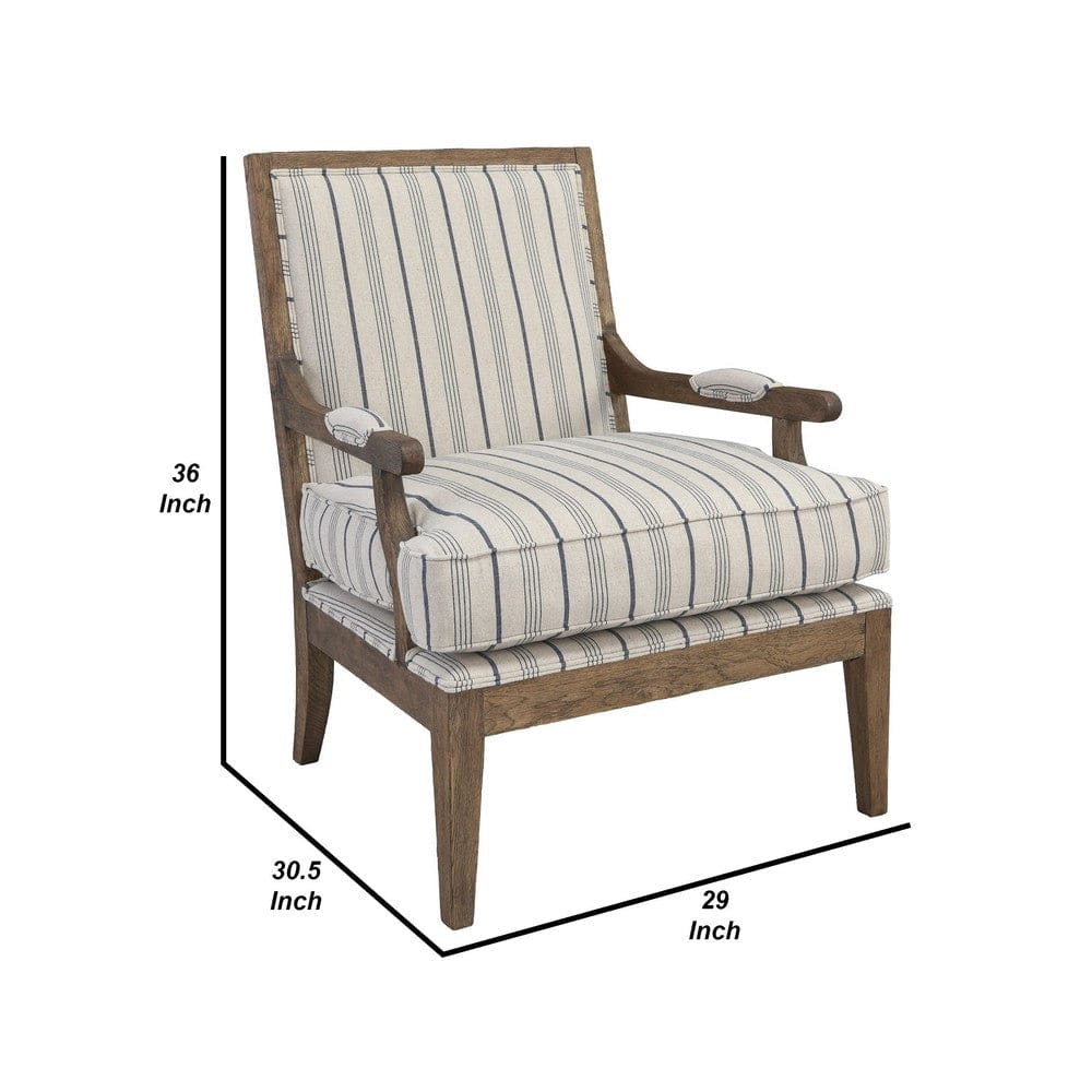 29 Inch Upholstered Accent Chair Striped Kiln Dried Wood Blue White By Casagear Home BM275593