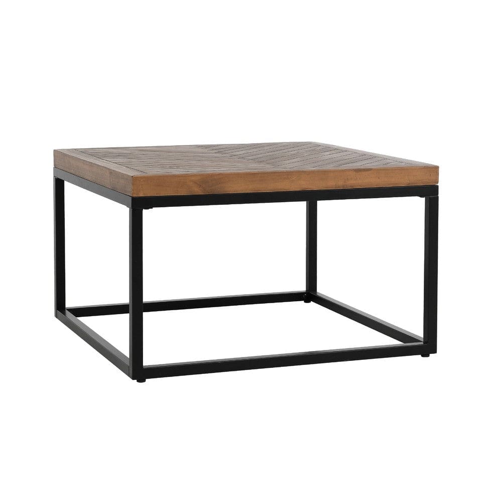 Nat 30 Inch Solid Wood Square Coffee Table, Herringbone, Brown, Black By Casagear Home