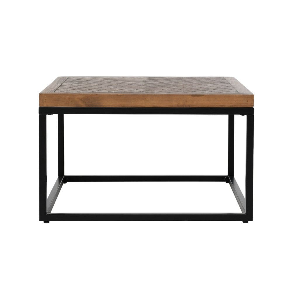 Nat 30 Inch Solid Wood Square Coffee Table Herringbone Brown Black By Casagear Home BM275596