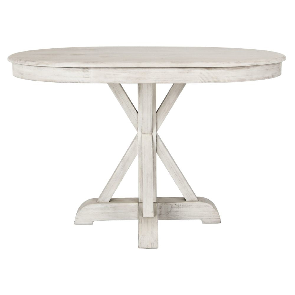 Dal 47 Inch Reclaimed Pine Wood Dining Table Crossed Pedestal Base White By Casagear Home BM275603