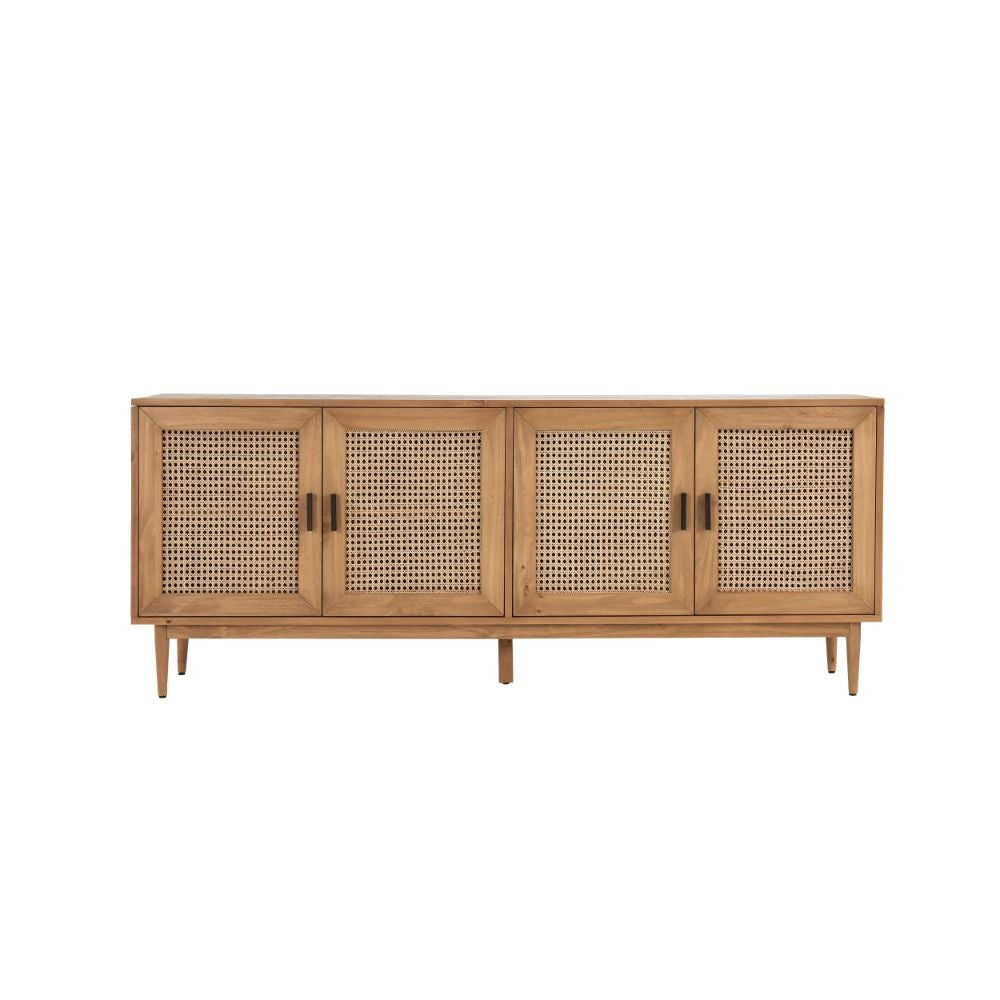 Evans 79 Inch Media Console TV Cabinet Pinewood 4 Doors Natural Brown By Casagear Home BM275606