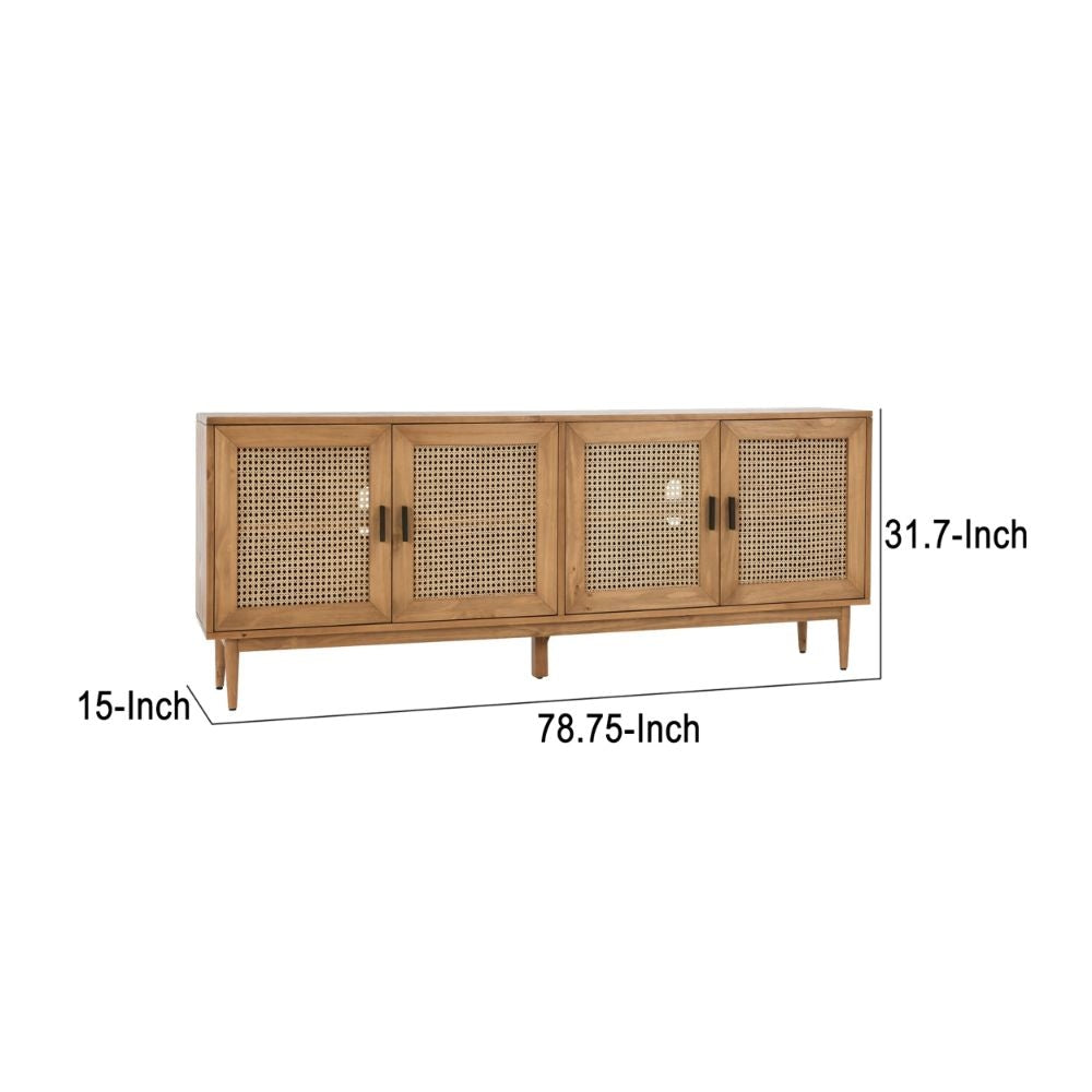 Evans 79 Inch Media Console TV Cabinet Pinewood 4 Doors Natural Brown By Casagear Home BM275606