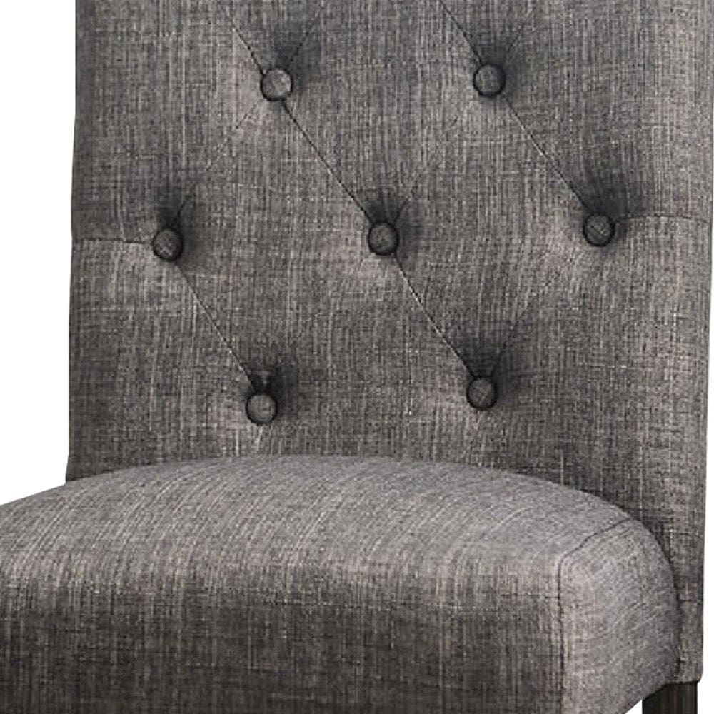 27 Inch Fabric Dining Chair Button Tufted Rolled Back Wood Gray By Casagear Home BM275623