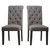 27 Inch Fabric Dining Chair, Button Tufted Rolled Back, Wood, Gray By Casagear Home