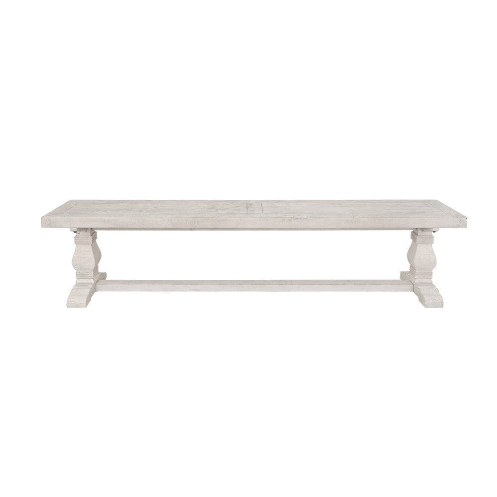 Kai 66 Inch Reclaimed Pine Dining Bench Turned Pedestals Antique White By Casagear Home BM275645