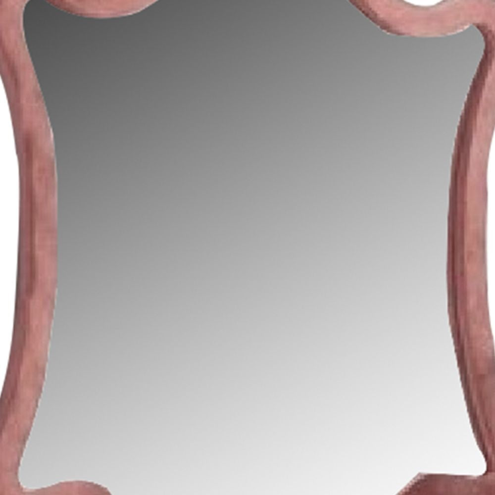 Sin 43 Inch Modern Mirror with Scalloped Wood Frame Velvet Pink By Casagear Home BM275664