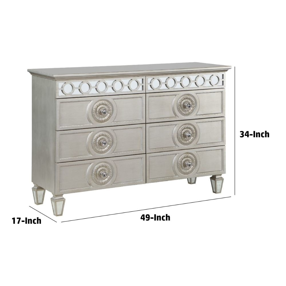 Nich 49 Inch Modern Side Dresser 6 Drawers Round Knobs Wood Silver By Casagear Home BM275682