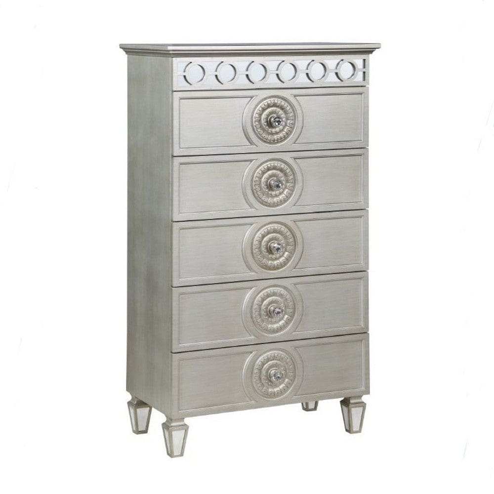 Nic 54 Inch Modern Tall Dresser Chest, 5 Drawers, Round Knobs, Silver By Casagear Home