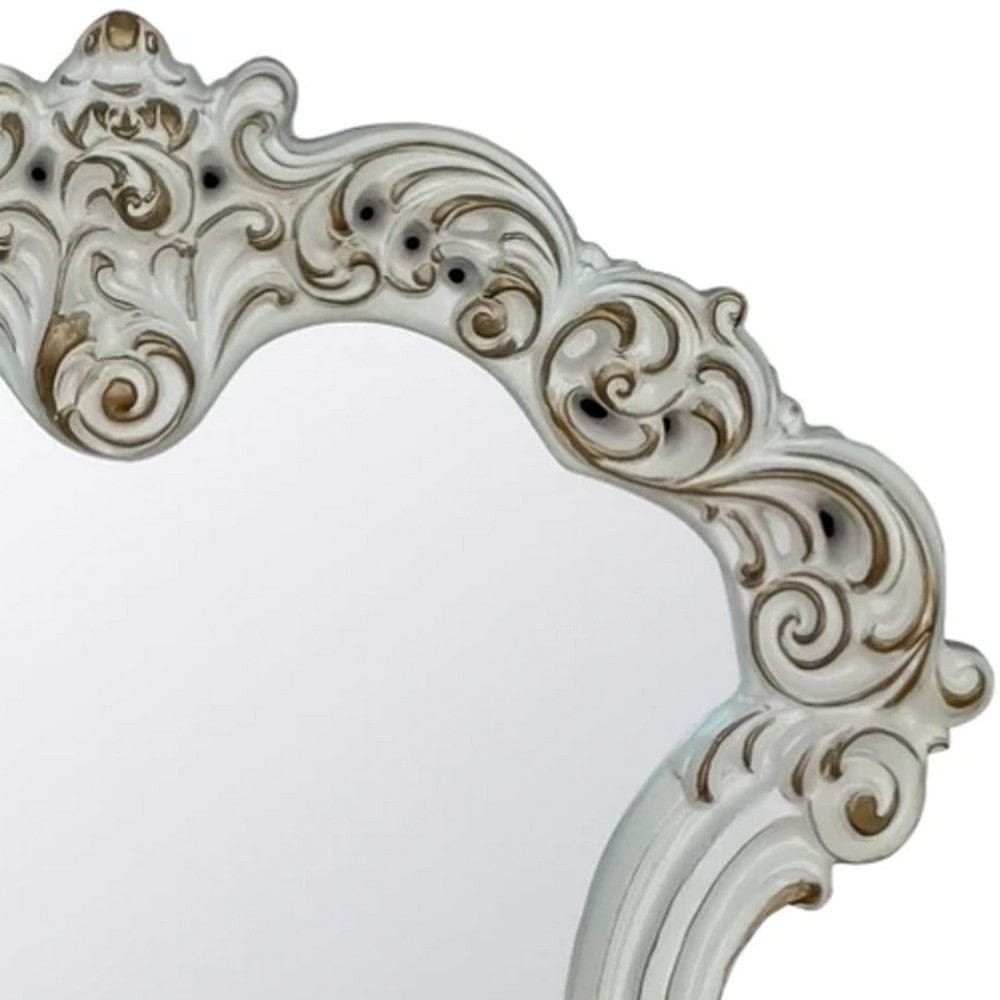 Jess 47 Inch Classic Mirror Beveled Scrolled Carved Trim Wood White By Casagear Home BM275699