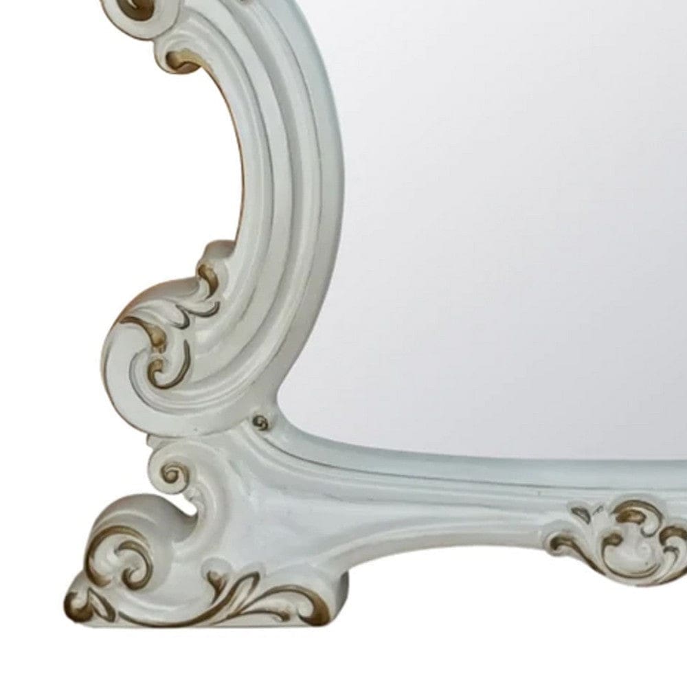 Jess 47 Inch Classic Mirror Beveled Scrolled Carved Trim Wood White By Casagear Home BM275699