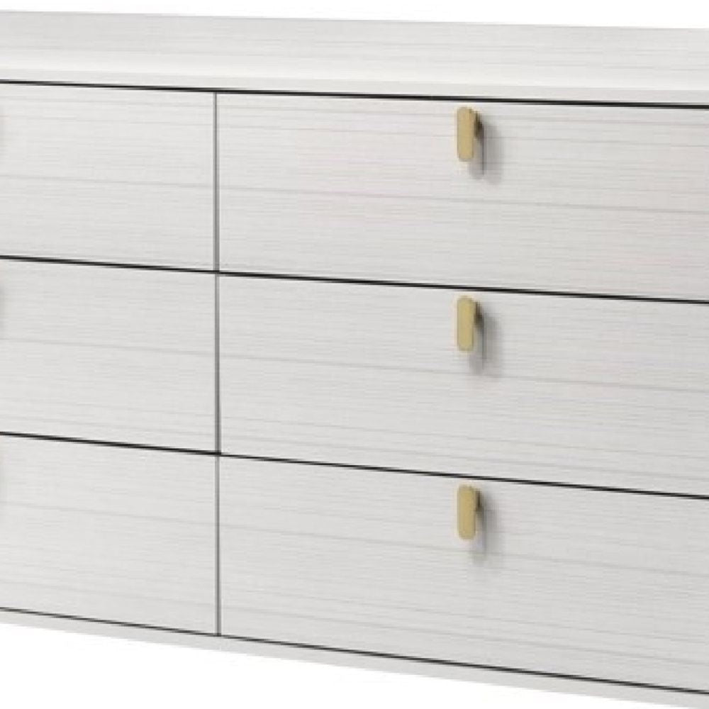 Cos 58 Inch Modern Wood Dresser with 6 Drawers Metal Handles White Gold By Casagear Home BM275715