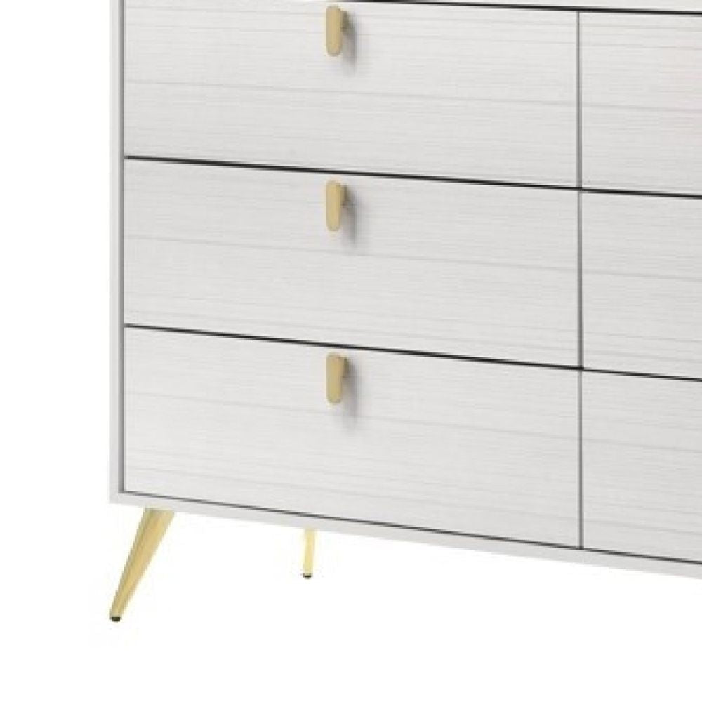 Cos 58 Inch Modern Wood Dresser with 6 Drawers Metal Handles White Gold By Casagear Home BM275715