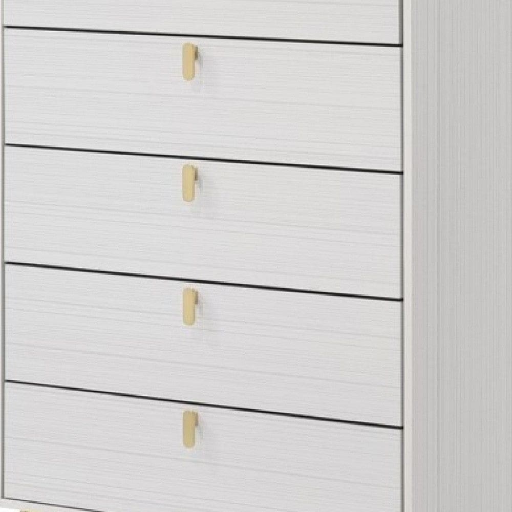 Cos 50 Inch Wood Tall Dresser Chest 5 Drawers Metal Handles White Gold By Casagear Home BM275716