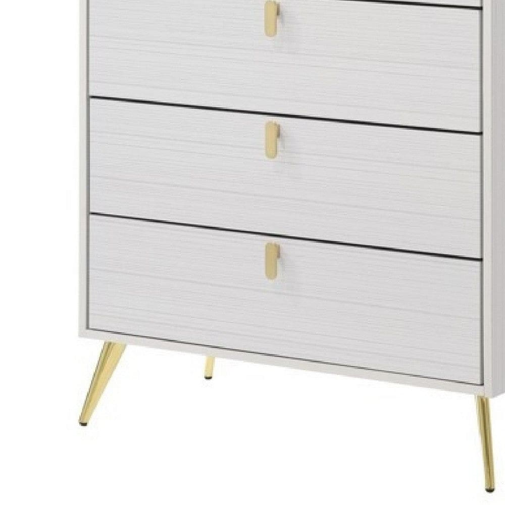 Cos 50 Inch Wood Tall Dresser Chest 5 Drawers Metal Handles White Gold By Casagear Home BM275716