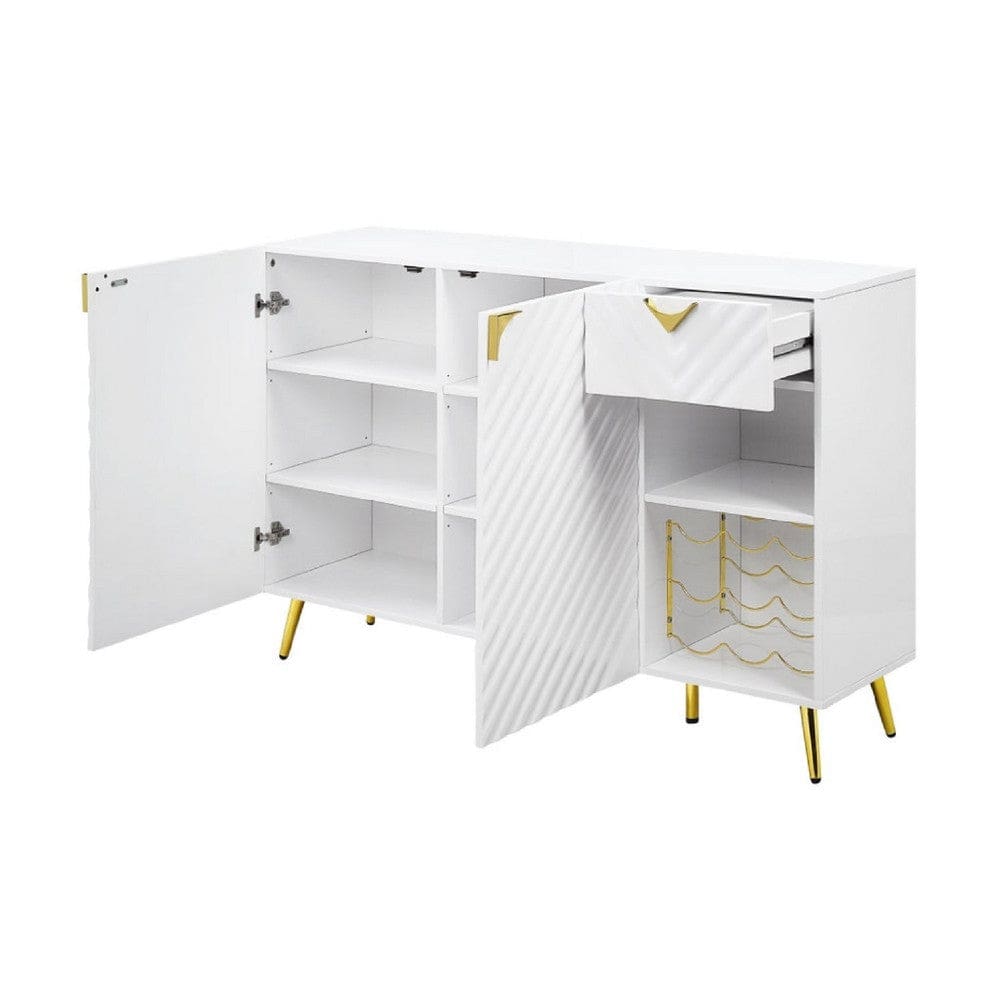 Bet 54 Inch Modern Sideboard Buffet Table 2 Doors Wine Rack White Gold By Casagear Home BM275719