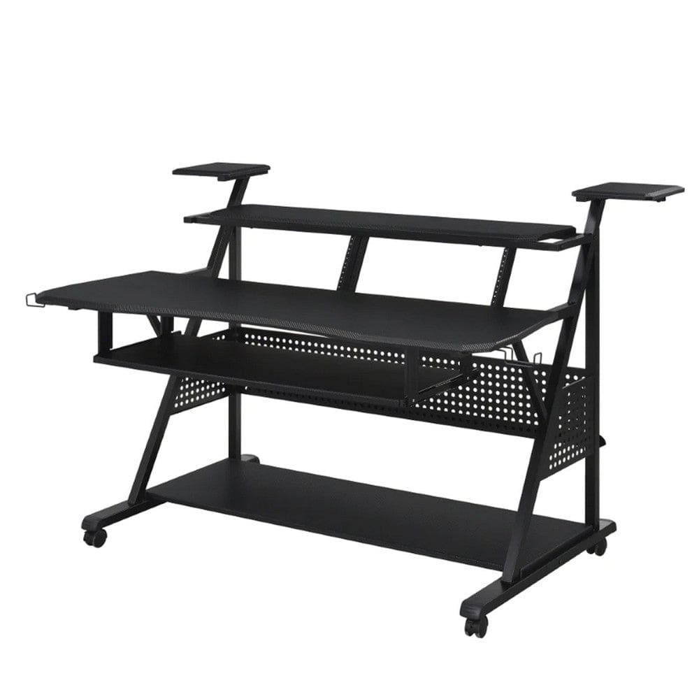 Gia 67 Inch Music Desk Studio Workstation, Keyboard Tray, Shelves, Black By Casagear Home