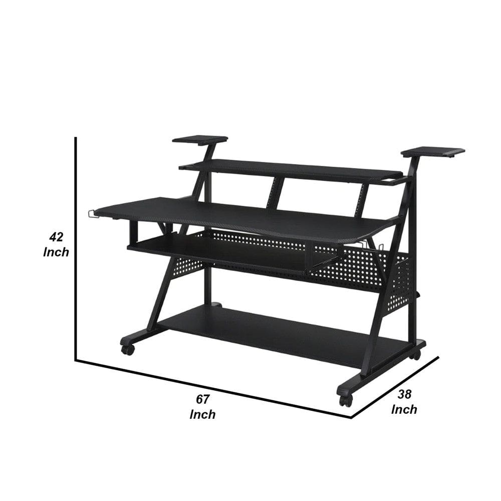 Gia 67 Inch Music Desk Studio Workstation Keyboard Tray Shelves Black By Casagear Home BM276200