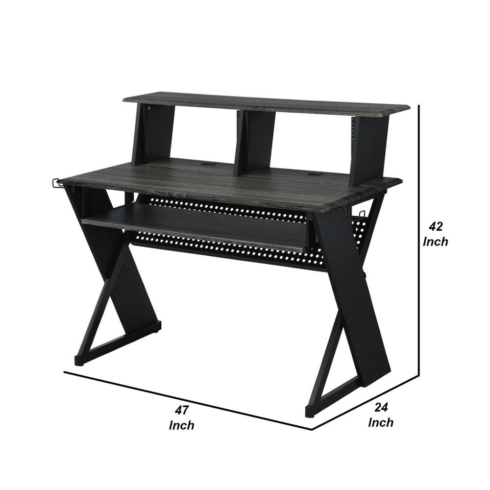 Tin 47 Inch Wood Music Desk Studio Station Keyboard Tray Shelves Gray By Casagear Home BM276202