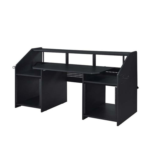 71 Inch Wood Music Studio Desk, Keyboard Tray, Monitor Top, Black By Casagear Home