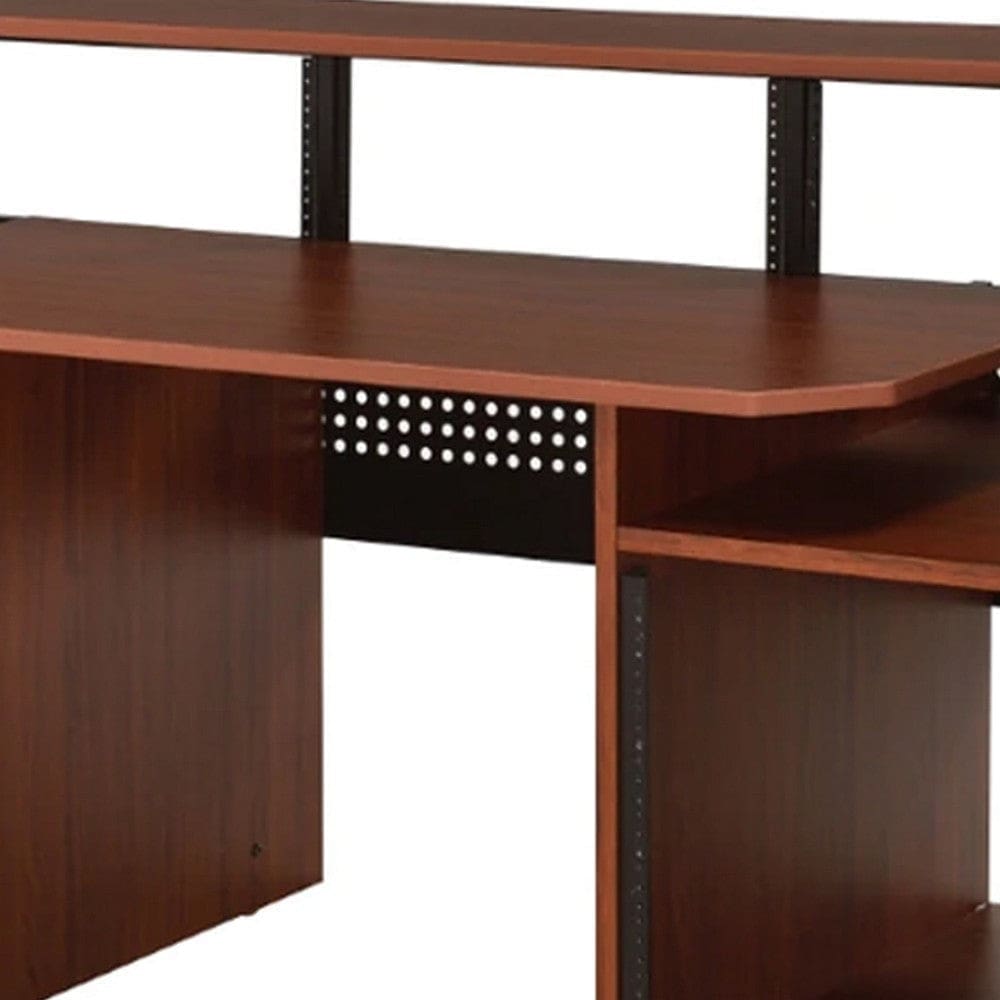 71 Inch Wood Music Desk Studio Workstation 3 Shelves Cherry Brown By Casagear Home BM276205