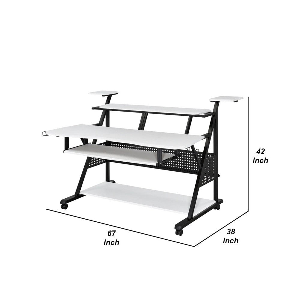 Gia 67 Inch Music Desk Workstation Speaker Shelf Keyboard Tray White By Casagear Home BM276207