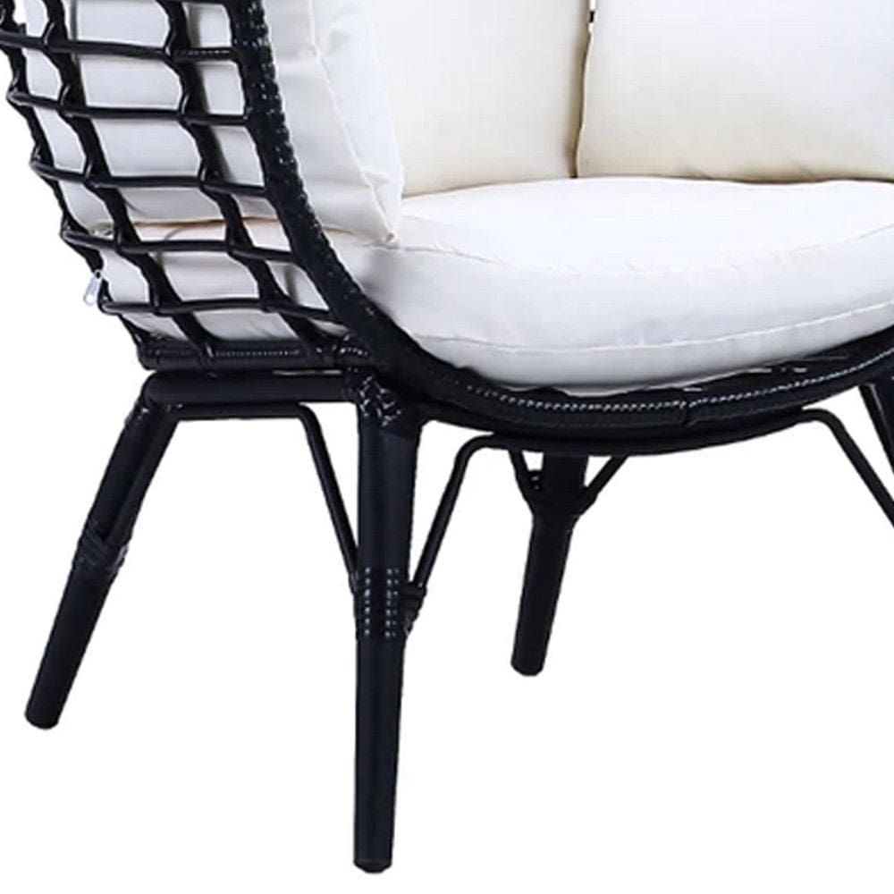 Loe 32 Inch Patio Lounge Chair Oval Shape Resin Rattan Wicker Black By Casagear Home BM276212